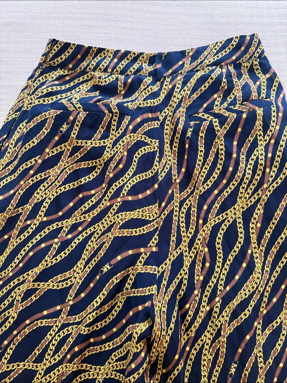 Wide-Leg Chain Print Pants in Navy and Gold